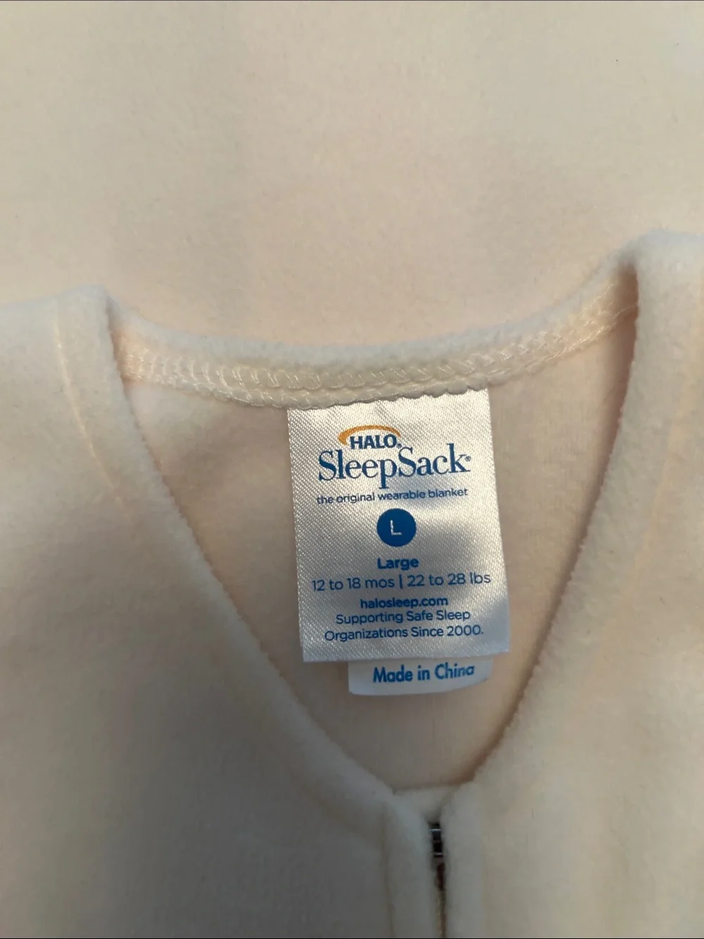 Halo Cream Fleece Sleeveless Sleep Sack with Front Zipper